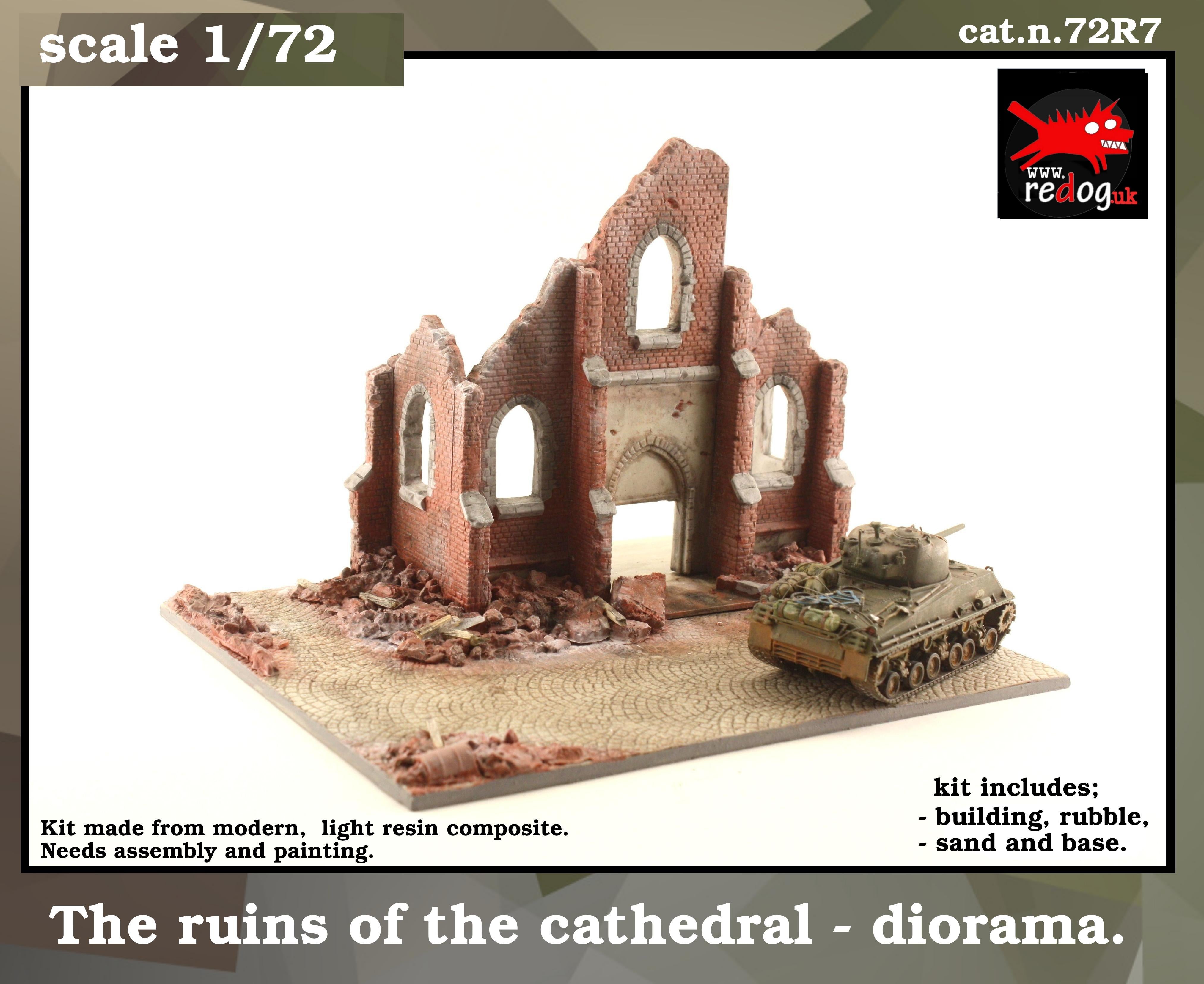 1/72 Scale Model Display Base / Diorama -  Ruined   cathedral - r7