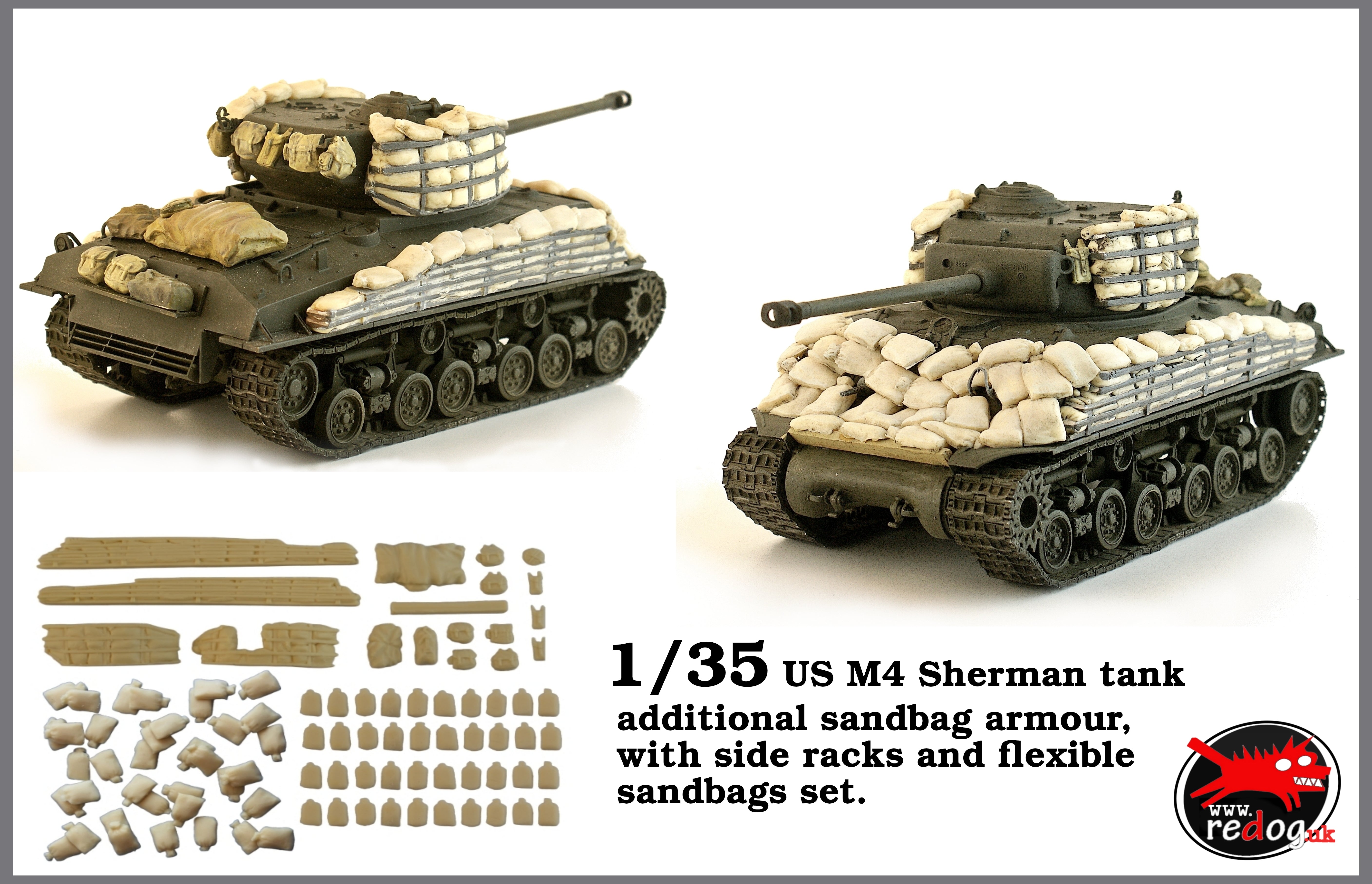 1/35 Redog US M4 Sherman sand bags racks armour set.