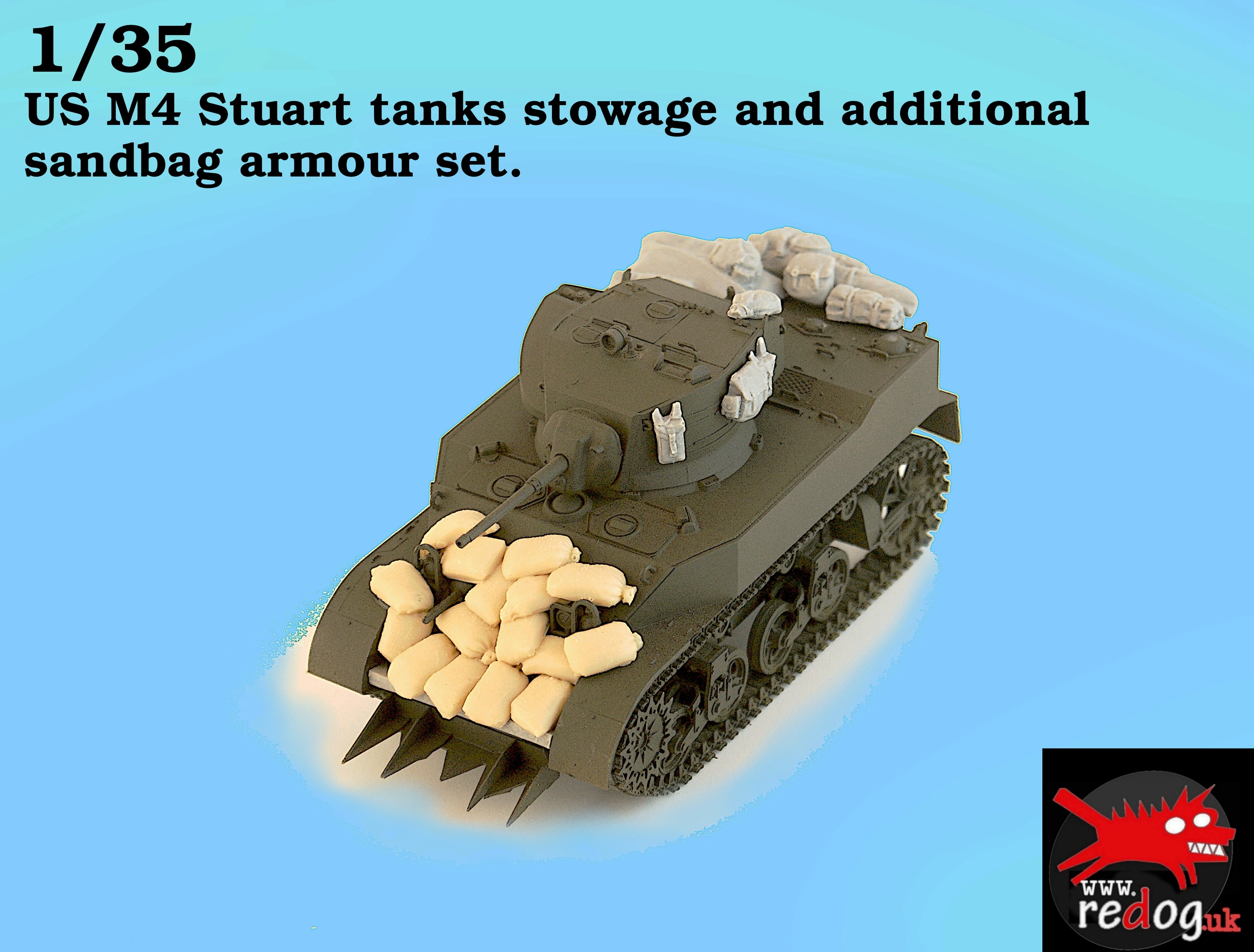 1/35 Redog - M3 Stuart tank stowage and sand bags armour set.