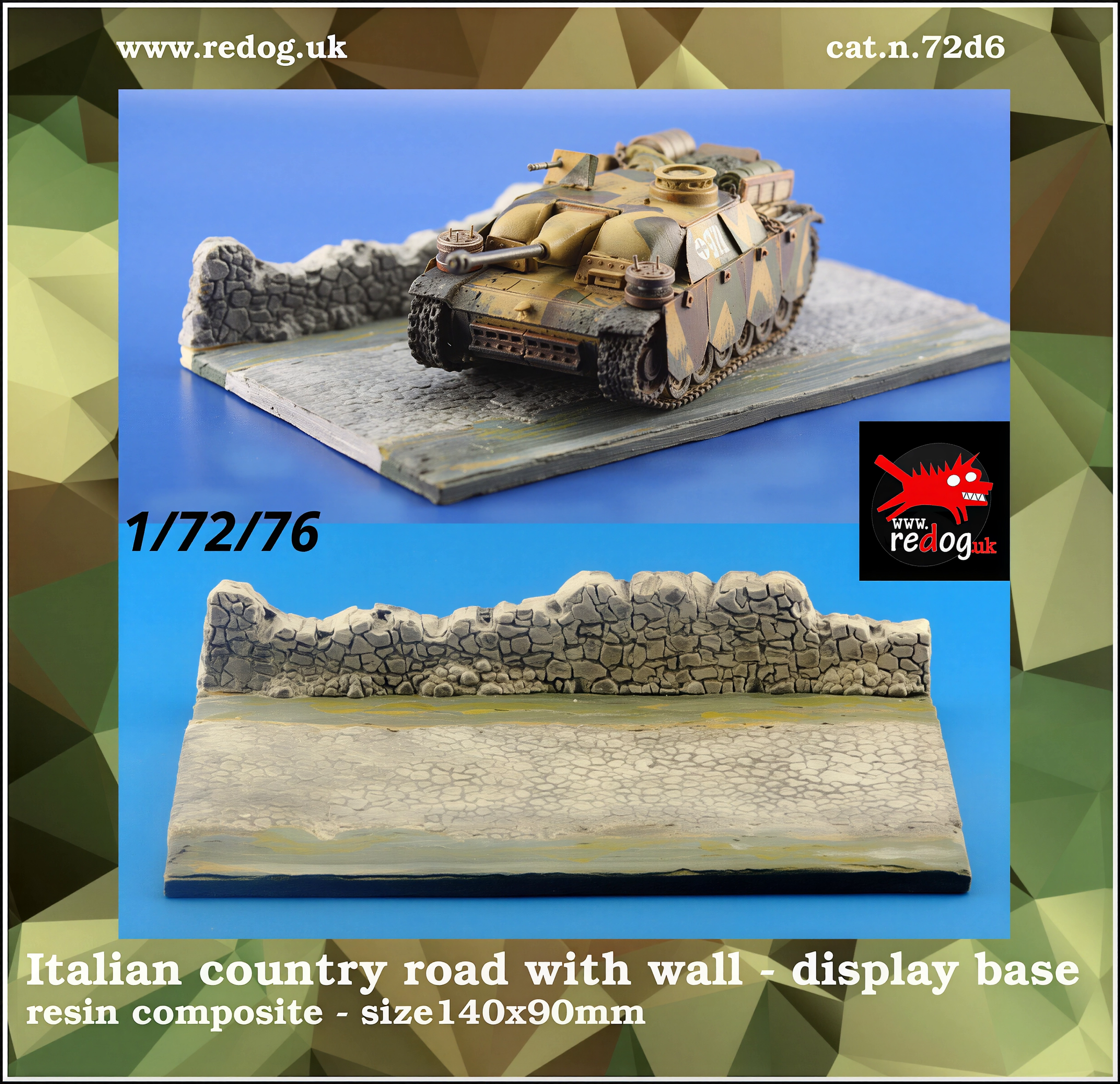 1:72 Redog -  Stone Road & Wall Diorama Display Base For Military Scale Model Vehicles d6