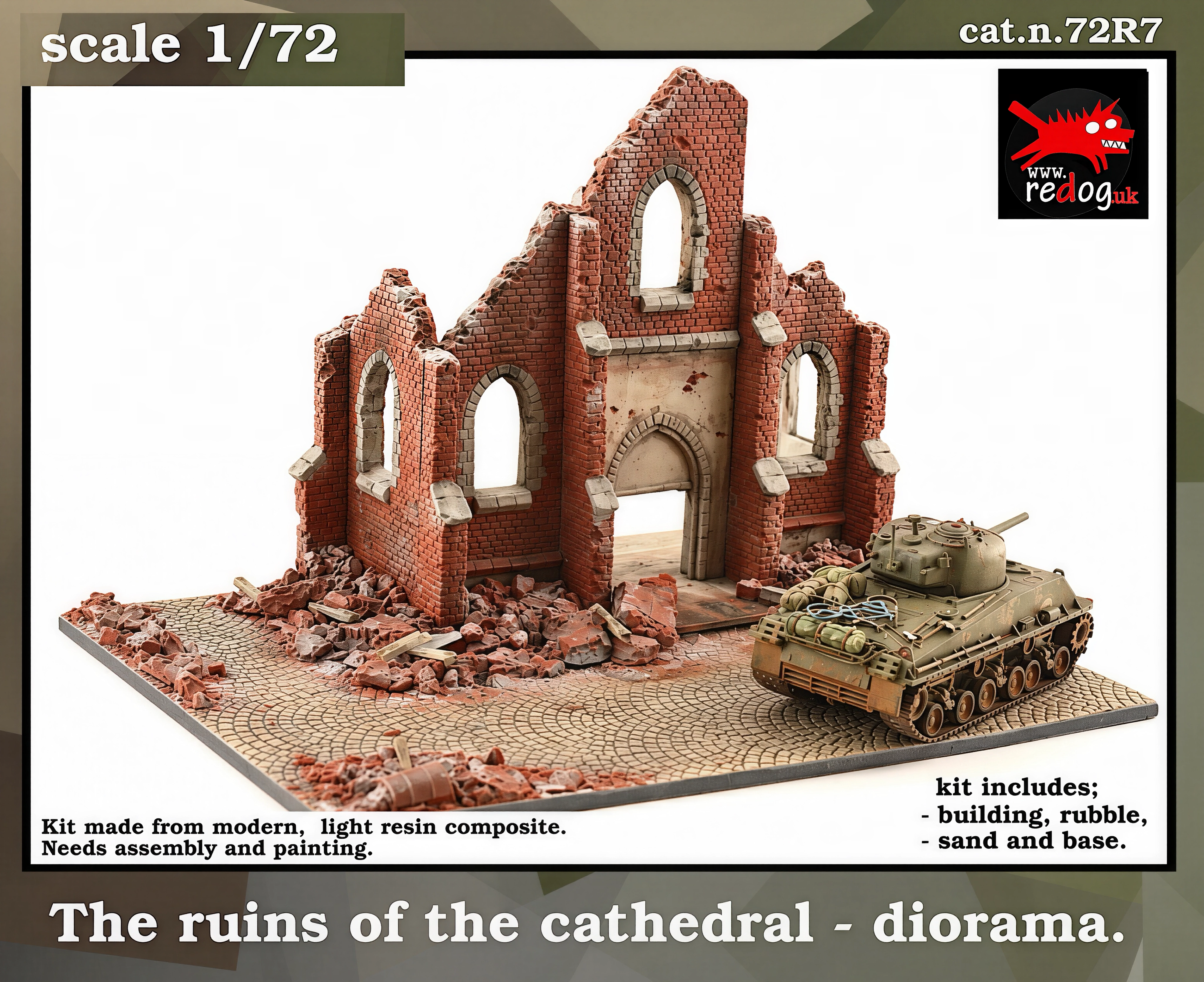 1:72 Redog - Scale Model Display Base / Diorama -  Ruined   cathedral - r7