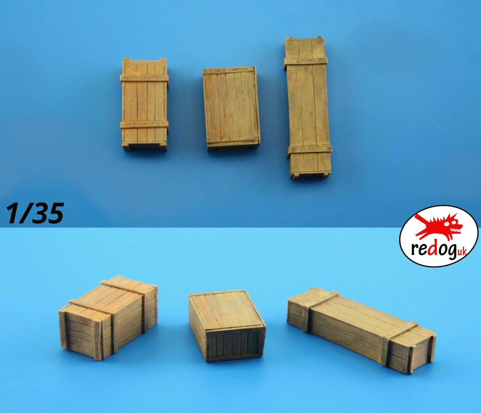 1/35 3 Boxes and Crates  - Military Scale Model Stowage Diorama Accessories Kit 8 - redoguk